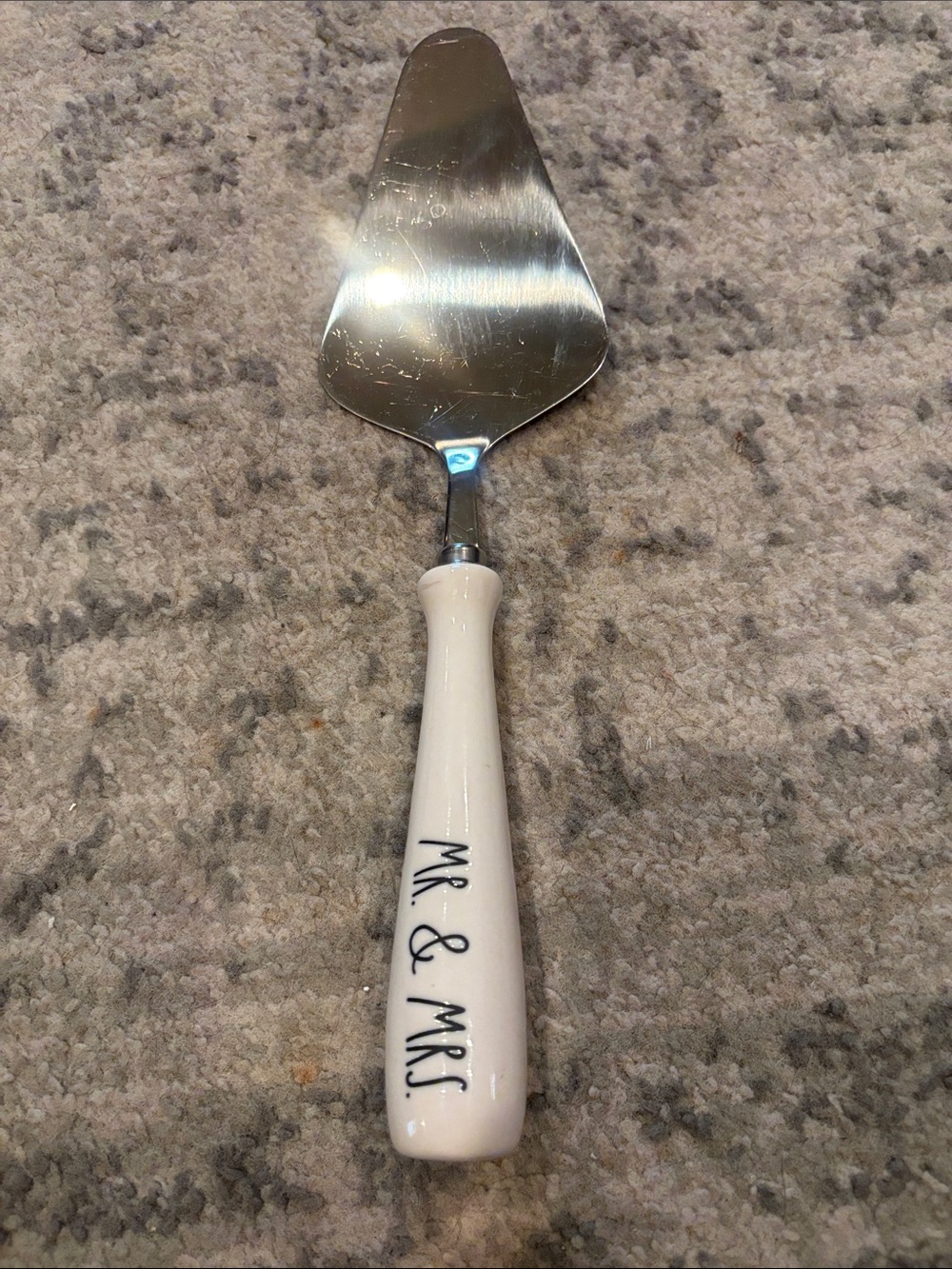 Rae Dunn Mr. & Mrs. Ceramic Handle Cake Server - White
